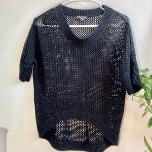 Knit Black Mesh-Style Short Sleeves Sweater